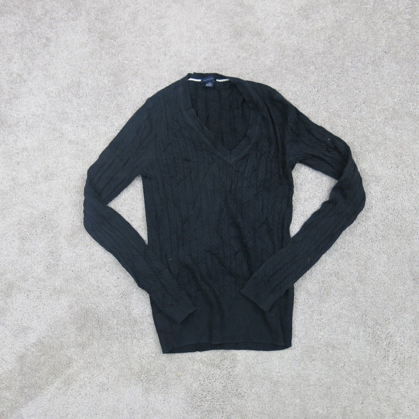 Tommy Hilfiger Womens Pullover Sweater Knitted Long Sleeve V Neck Black SZ Small