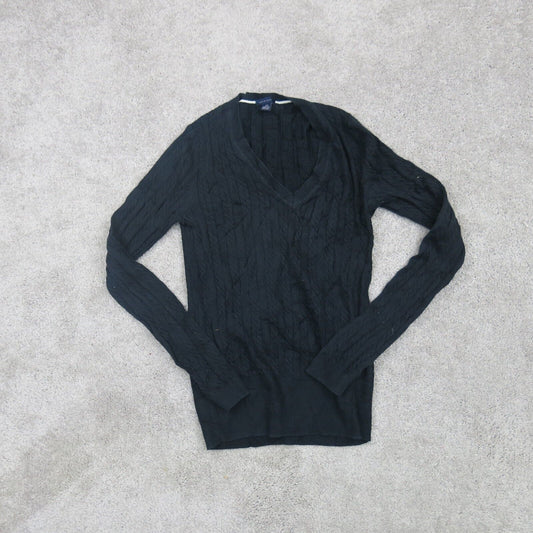 Tommy Hilfiger Womens Pullover Sweater Knitted Long Sleeve V Neck Black SZ Small