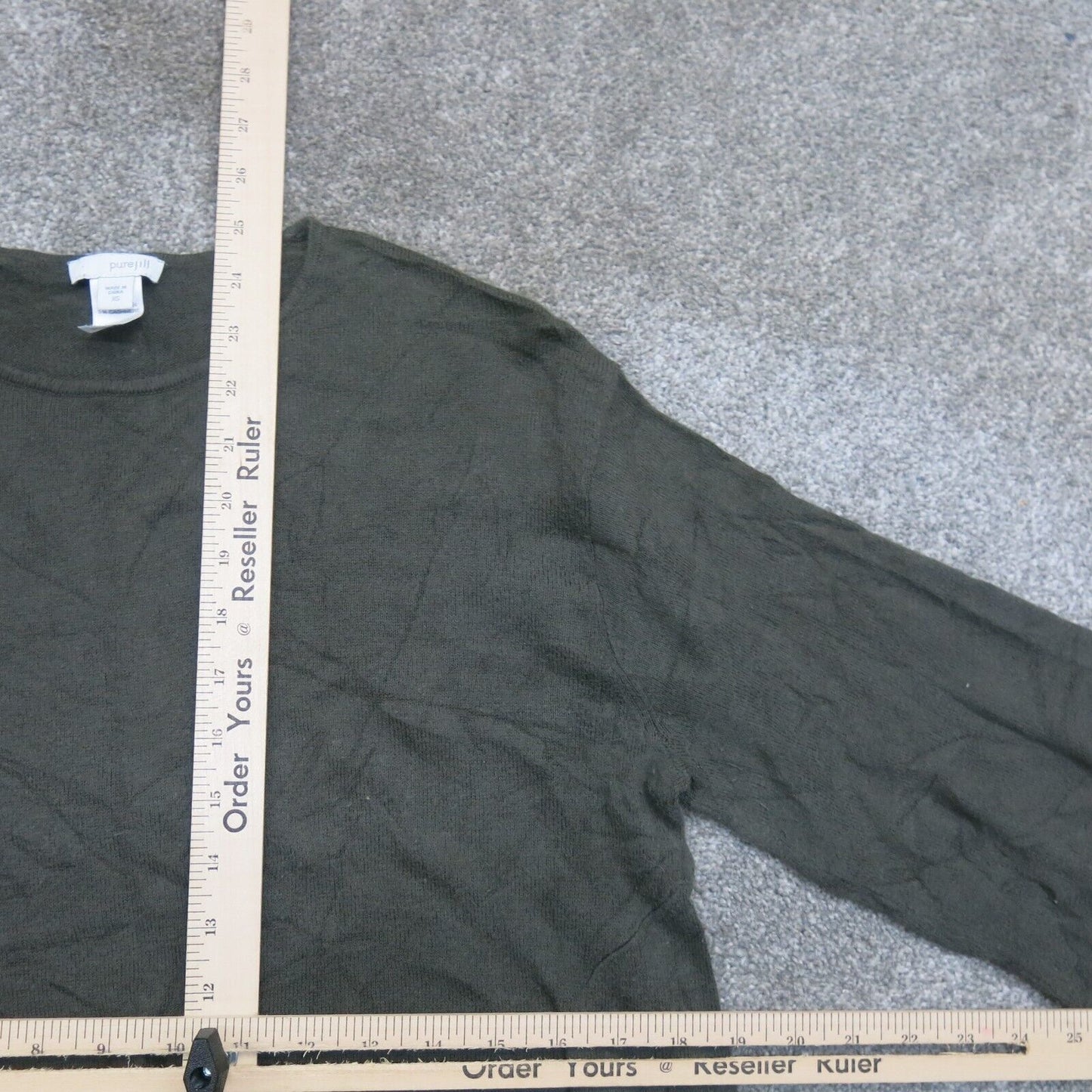 Pure Jill Mens Sweater Crew Neck 3/4 Sleeves Kangaroo Pockets Olive Green SZ XS