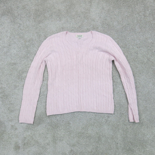 ST Johns Bay Womens Sweater Cable Knitted Pullover V Neck Light Pink Size Medium