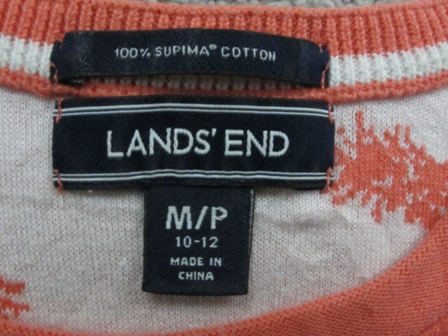 Lands End Women Knitted Sweater Short Sleeve 100% Supima Cotton Orange Size M