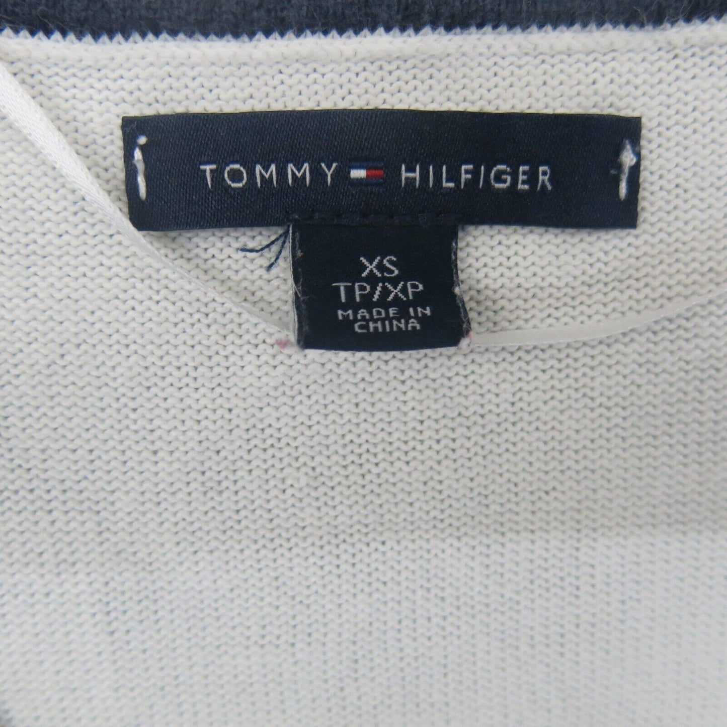 Tommy Hilfiger Womens Pullover Sweater Knitted Log Sleeves V Neck Ivory Size XS