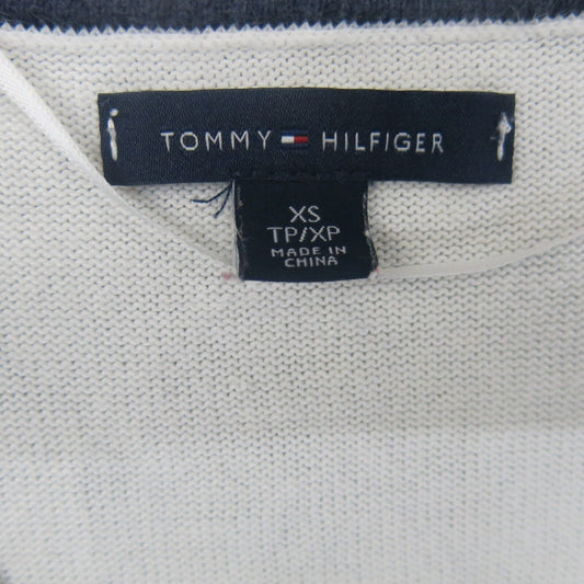 Tommy Hilfiger Womens Pullover Sweater Knitted Log Sleeves V Neck Ivory Size XS