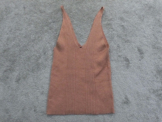 Forever 21 Womens Knitted Tank Top Sleeveless V Neck Nude Pink Size Large