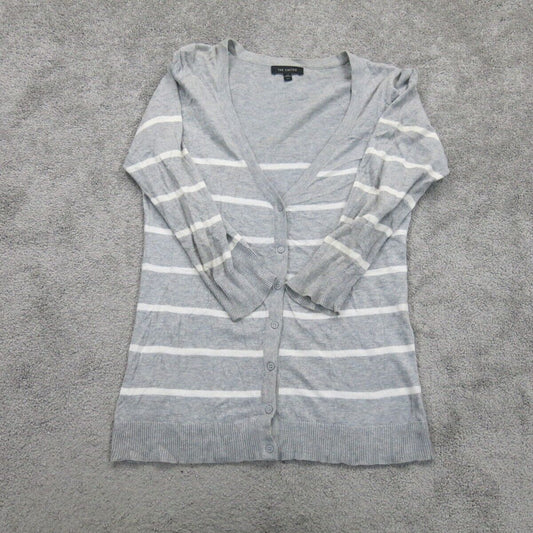 The Limited Womens Cardigan Sweater Stretch 3/4 Sleeves Striped Gray Size Medium