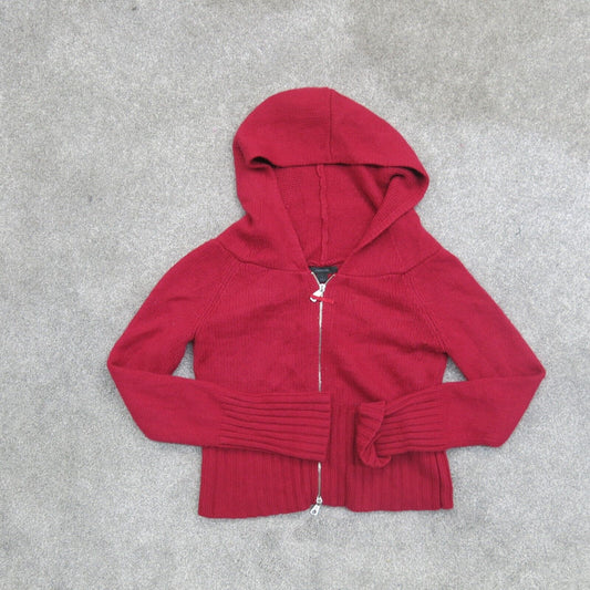 Express Womens Full Zip Up Hooded Sweater Long Sleeves Knitted Red Size Large