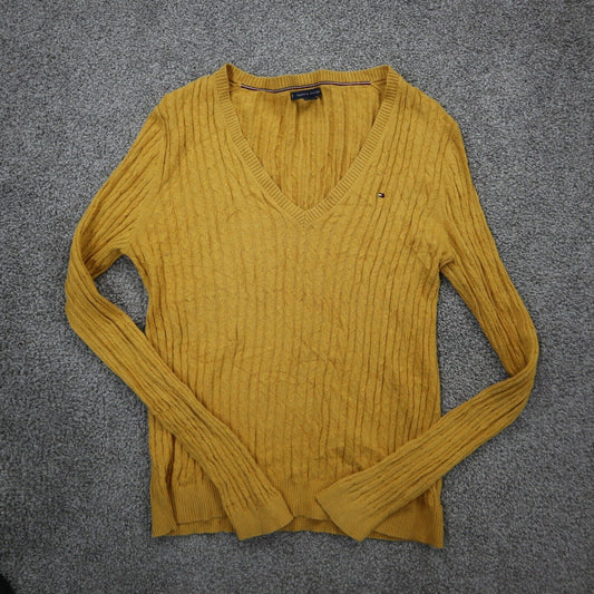 Tommy Hilfiger Womens Pullover Sweater Deep V Neck 100%Cotton Mustard Size Large
