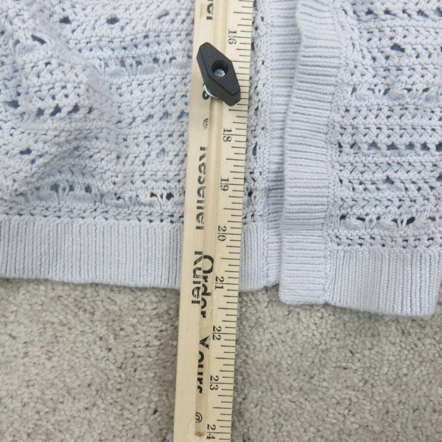 Ann Taylor Womens Cardigan Sweater Open Front Long Sleeves Eyelet Blue Size XS