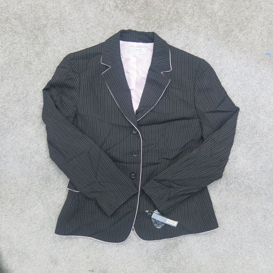 Tahari Womens Blazer Coat Single Breasted Long Sleeves Pin Striped Black Size 10