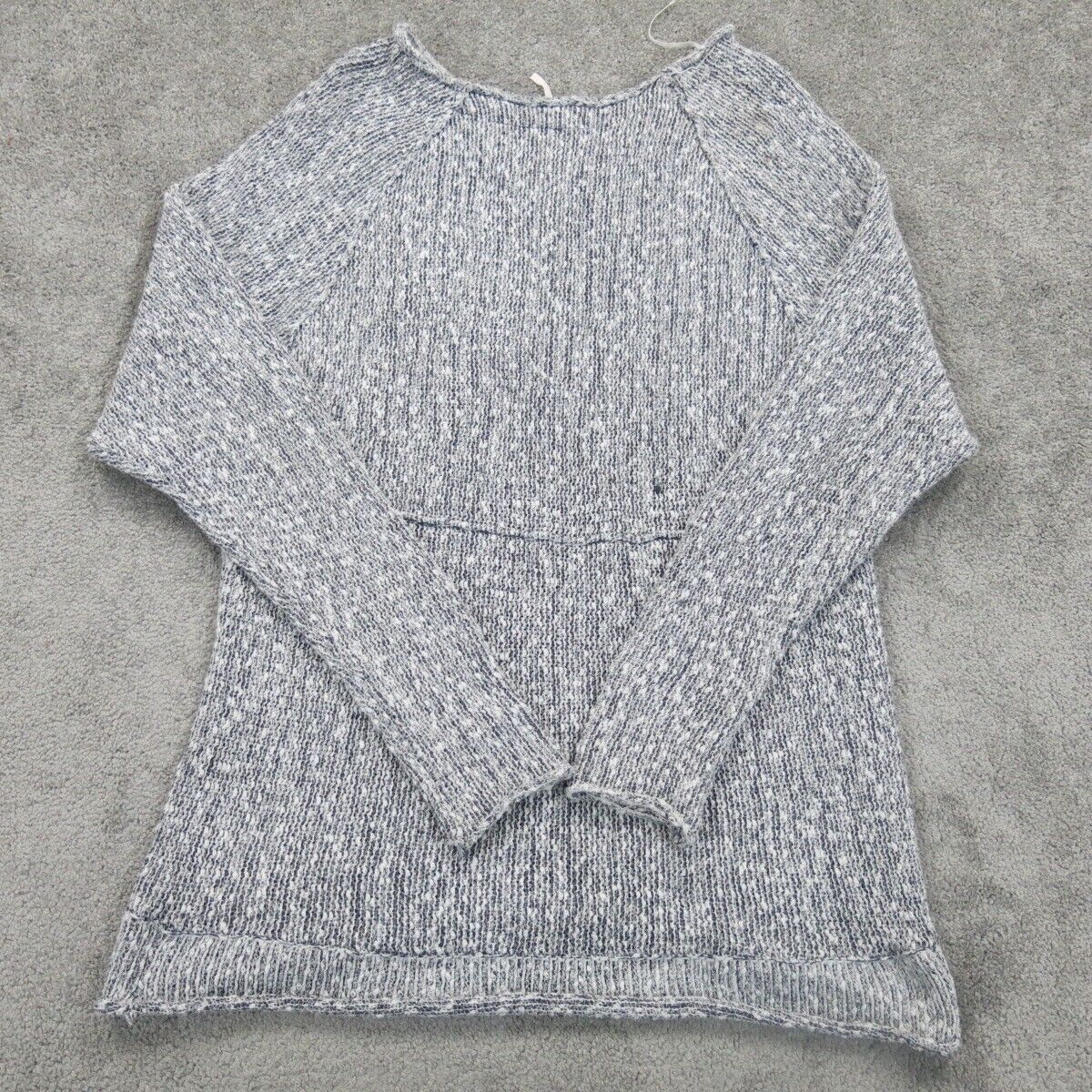 Womens Knitted Pullover Sweater Long Sleeves Crew Neck Gray Size Large