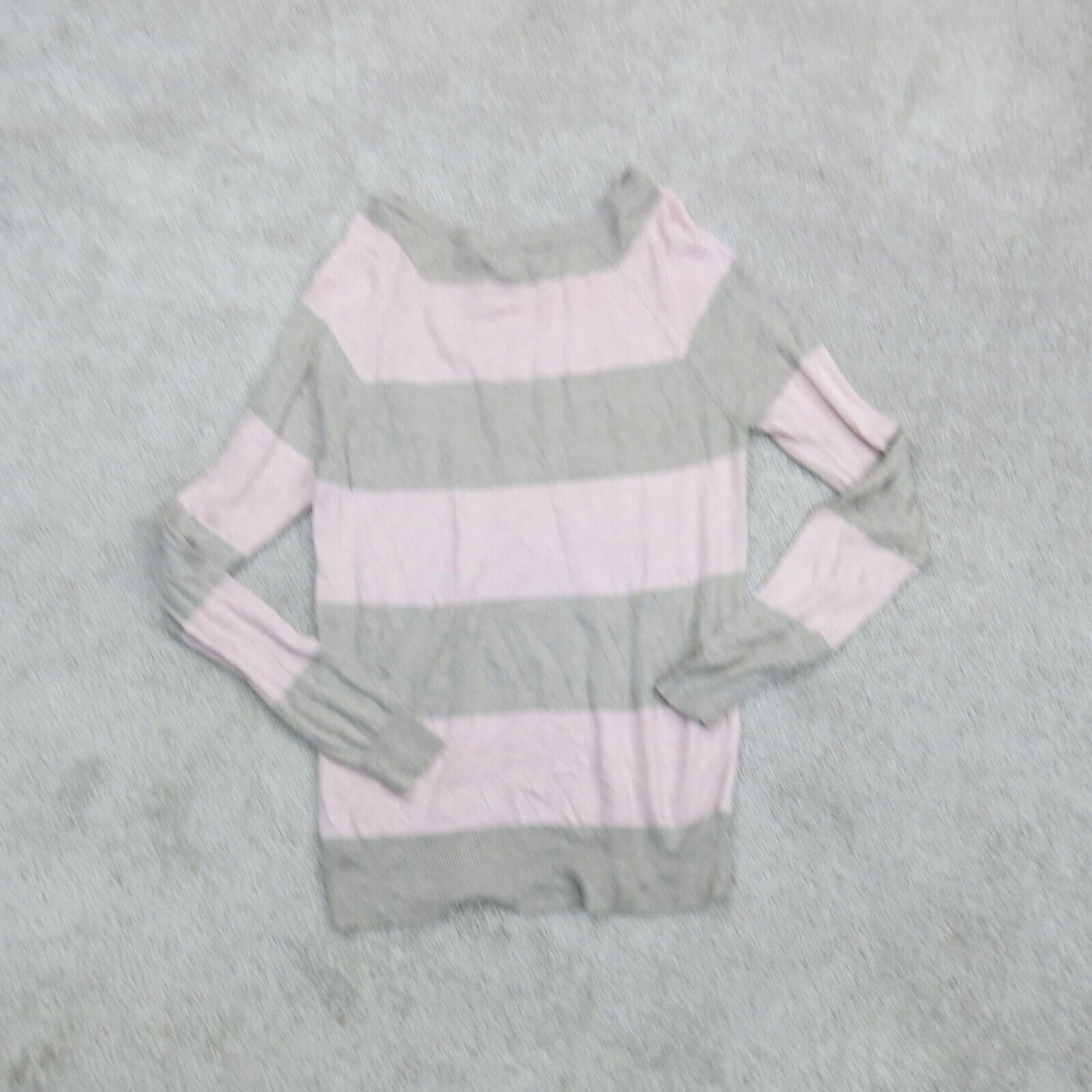 Mossimo Womens Pullover Sweater Knitted Long Sleeve Striped Gray Pink Size Large