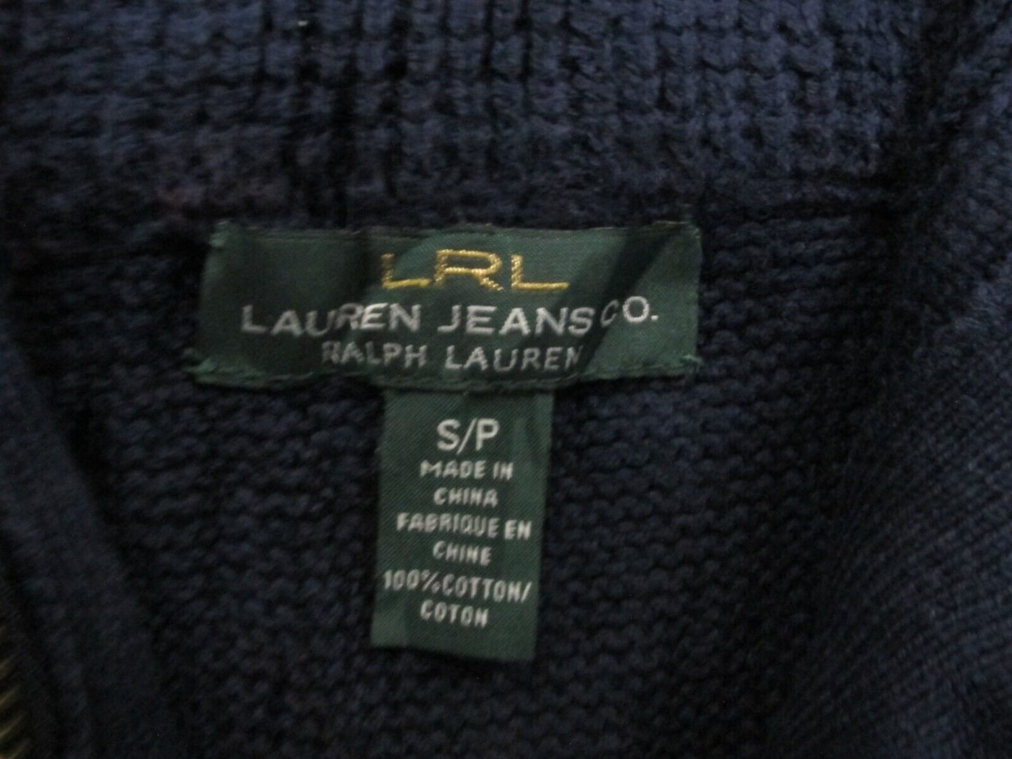 Ralph Lauren Women Pullover Knitted Sweater 100% Cotton High Neck Navy Blue SZ S