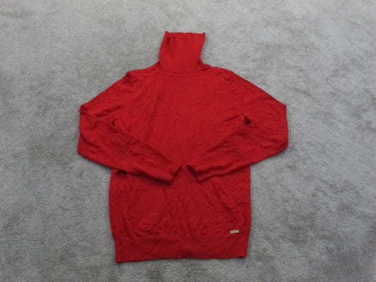 Calvin Klein Womens Pullover Sweater Knitted Long Sleeves Turtle Neck Red Size M