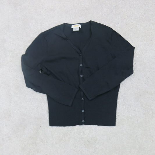 Talbots Womens Cardigan Sweater Front Button Long Sleeves Black Size ?