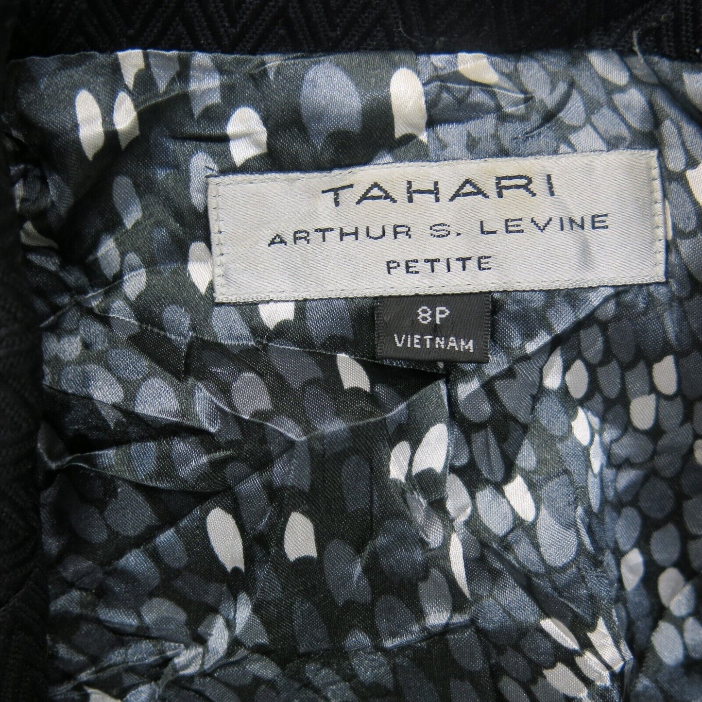 Tahari Womens Blazer Coat Single Breasted Long Sleeves Pockets Black Size 8P