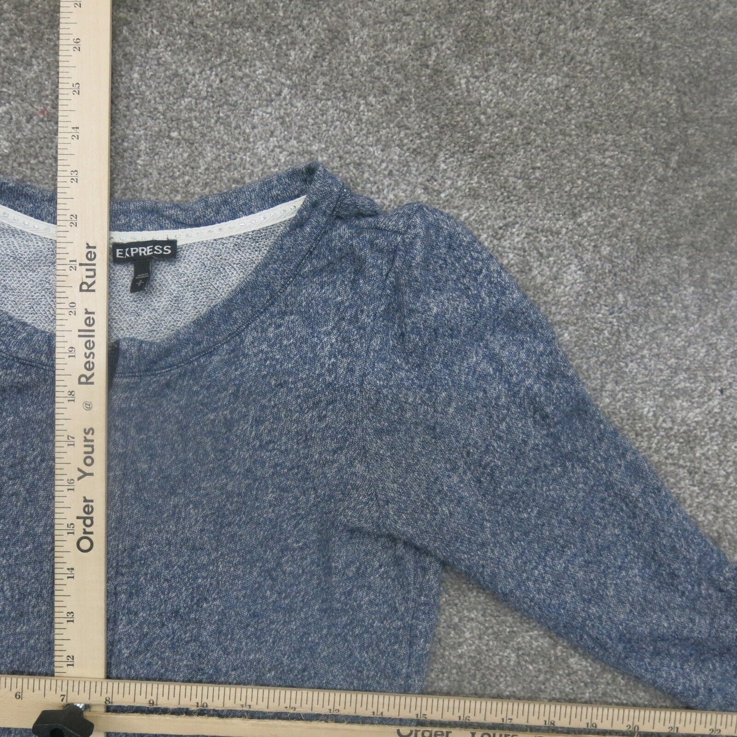 Express Womens Full Zip Sweater Peplum Hem Long Sleeves Knitted Heather Blue S/P