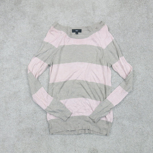 Mossimo Womens Pullover Sweater Knitted Long Sleeve Striped Gray Pink Size Large