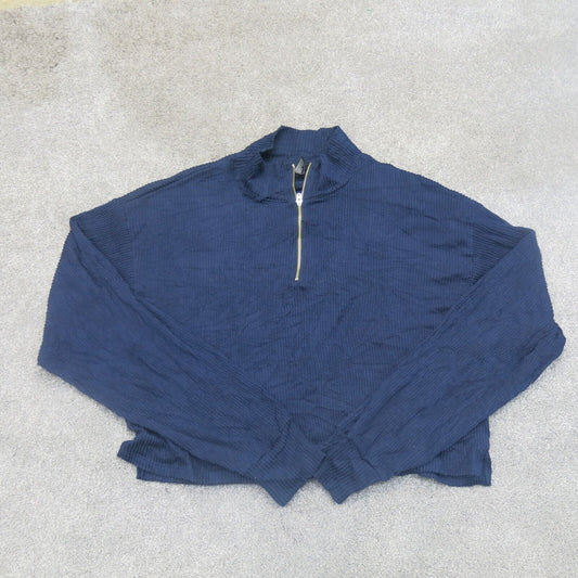Forever 21 Womens Pullover Knitted Sweater 1/4 Zip Long Sleeves Navy Blue Size M