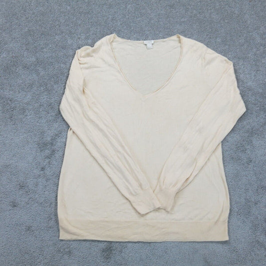 J. Crew Womens Knitted Pullover Sweater Long Sleeves Crew Neck Cream Size Large