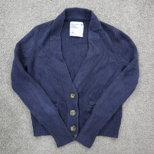 J. Crew Womens Knitted Cardigan Sweater 100%Cotton Long Sleeves Blue Size Large