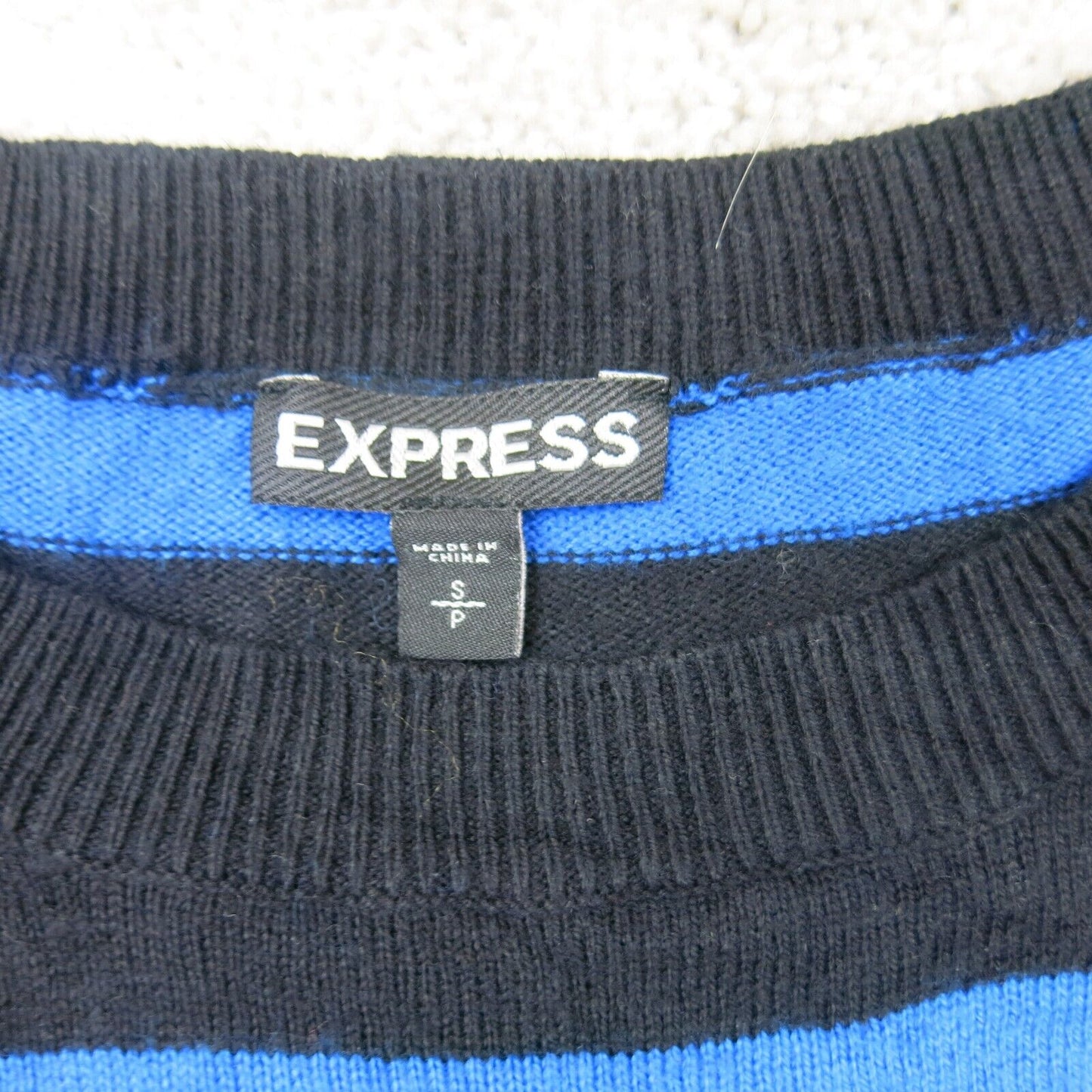 Express Womens Pullover Sweater Knitted Scoop Neck Striped Black Blue Size Small