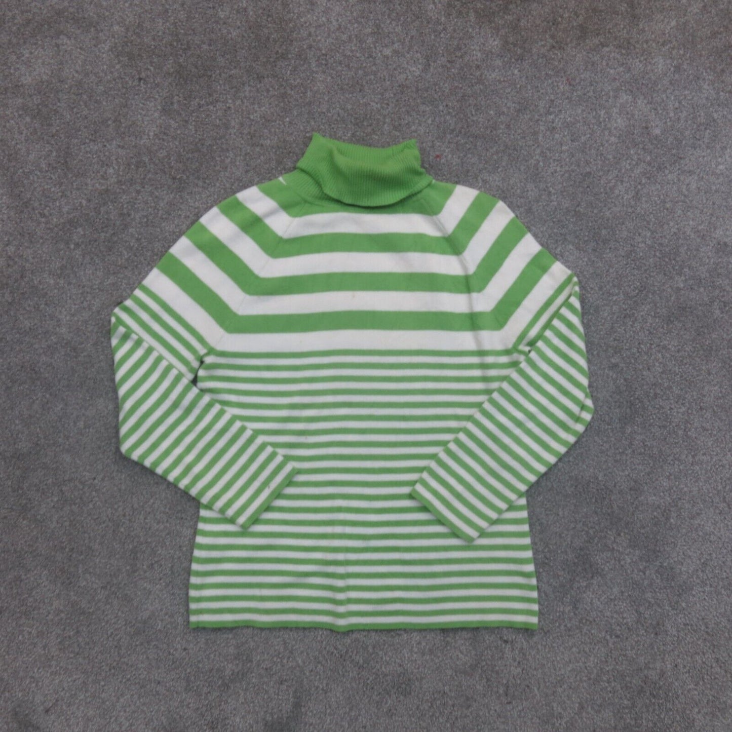 Talbots Womens Pullover Sweater Knitted Striped Long Sleeves Green White Size M