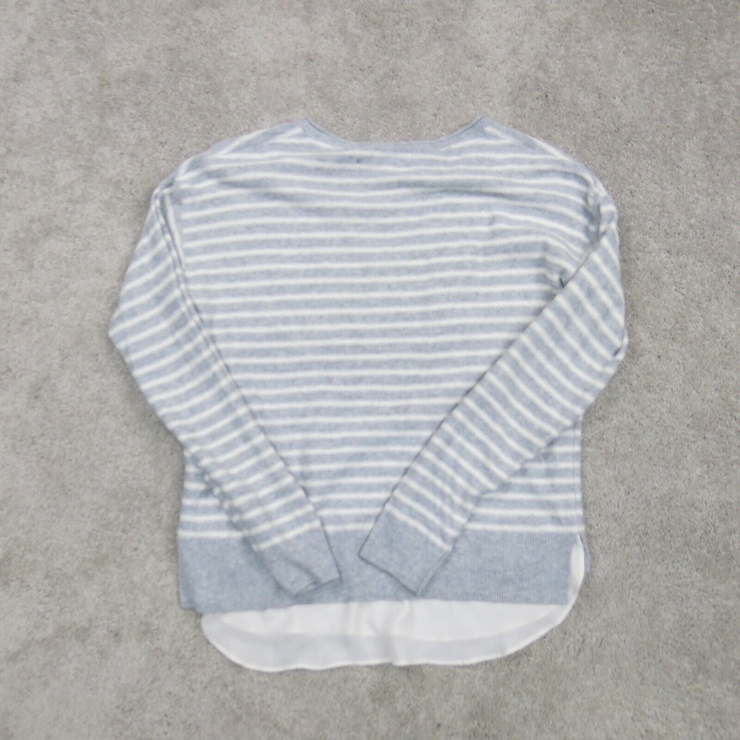 Lucky Brand Womens Sweater Knitted Striped Pullover Long Sleeves Gray White SZ M