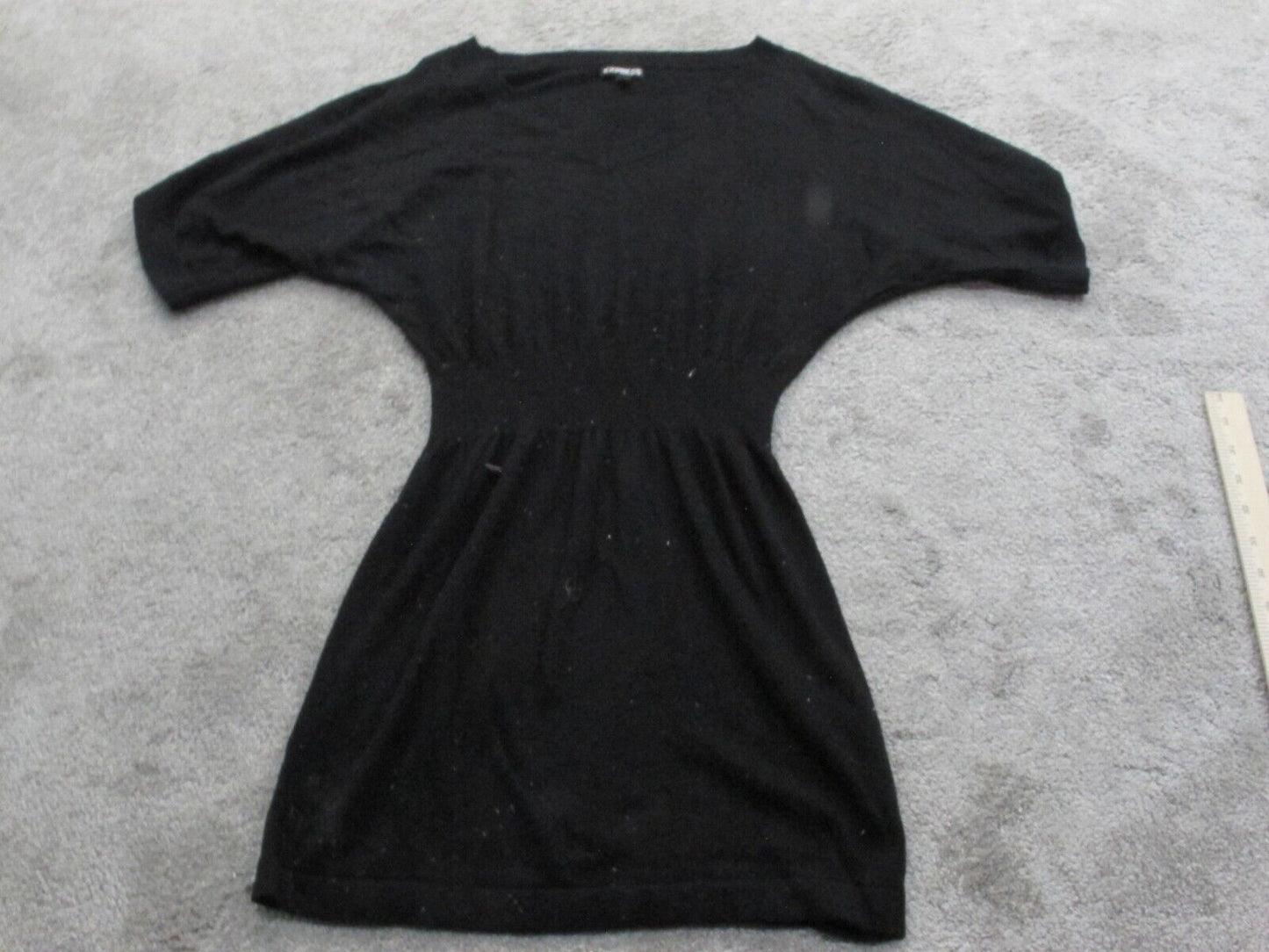 Express Women Pullover Sweater Knitted Short Sleeve V Neck Black Size X Small