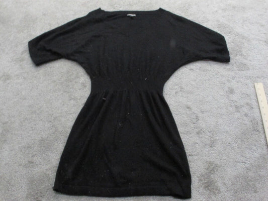Express Women Pullover Sweater Knitted Short Sleeve V Neck Black Size X Small