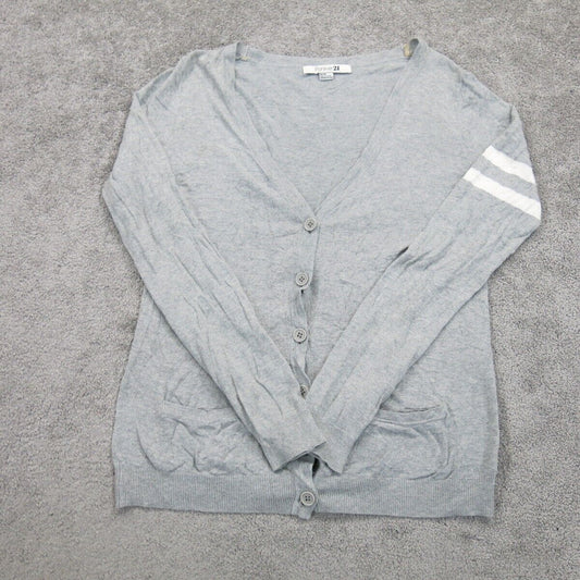 Forever 21 Womens Knitted Cardigan Sweater Button Long Sleeves Gray Size Medium
