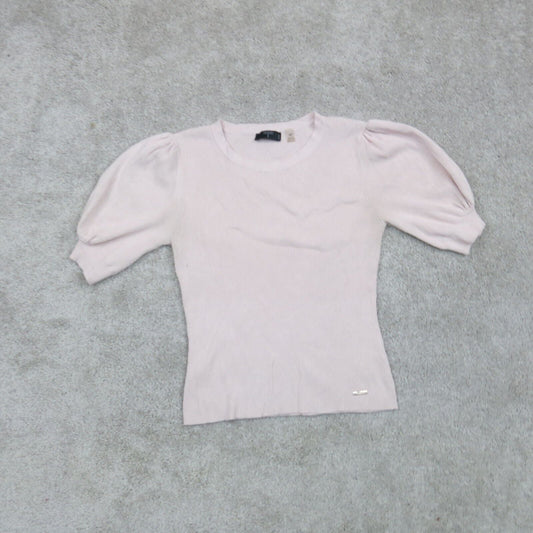 Tahari Womens Sweater Knitted Pullover 1/4 Sleeves Crew Neck Light Pink Size PM