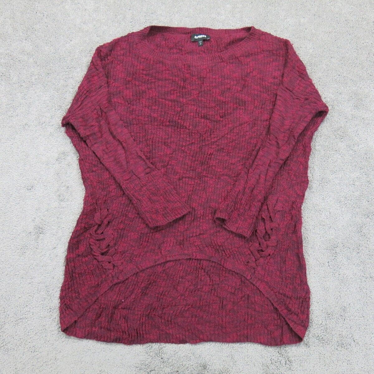 Express Women Pullover Sweater Knitted Long Sleeve Round Neck Maroon Size Small