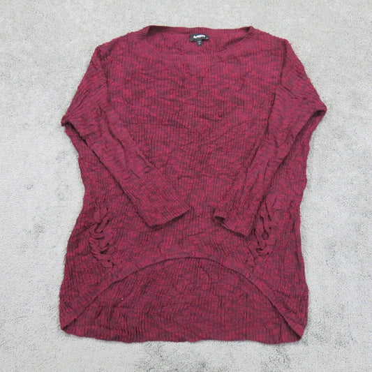 Express Women Pullover Sweater Knitted Long Sleeve Round Neck Maroon Size Small