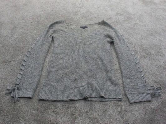 American Eagle Womens Pullover Sweater Knitted Tassel Long Sleeves Gray Size XXS