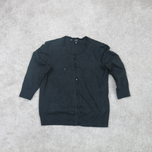 Talbots Womens Cardigan Sweater Pima Cotton 3/4 Sleeves Black Size Medium P