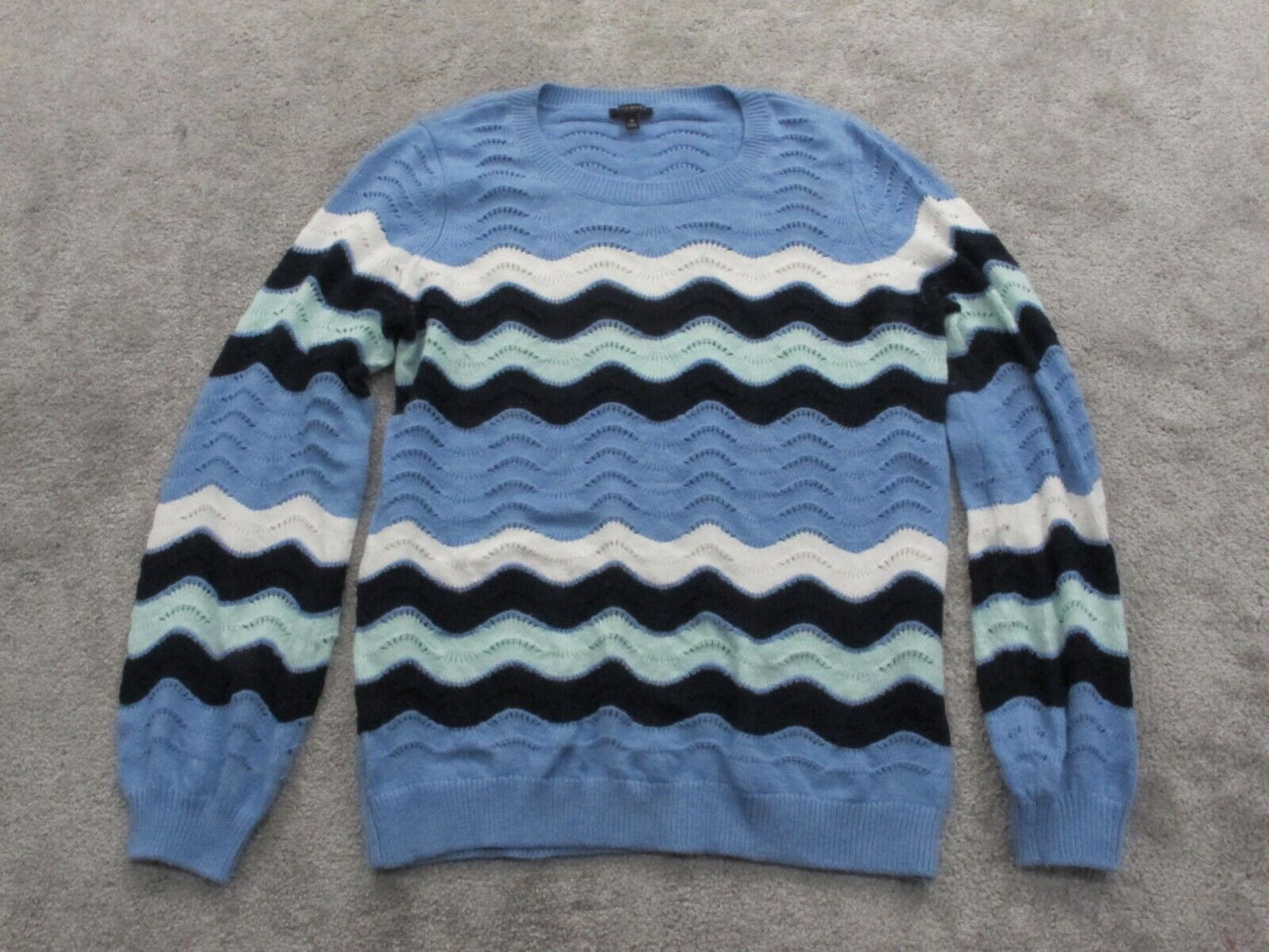 Talbots Womens Pullover Sweater Knitted Long Sleeves Chevron Blue White Size M