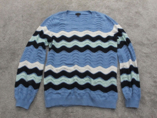 Talbots Womens Pullover Sweater Knitted Long Sleeves Chevron Blue White Size M
