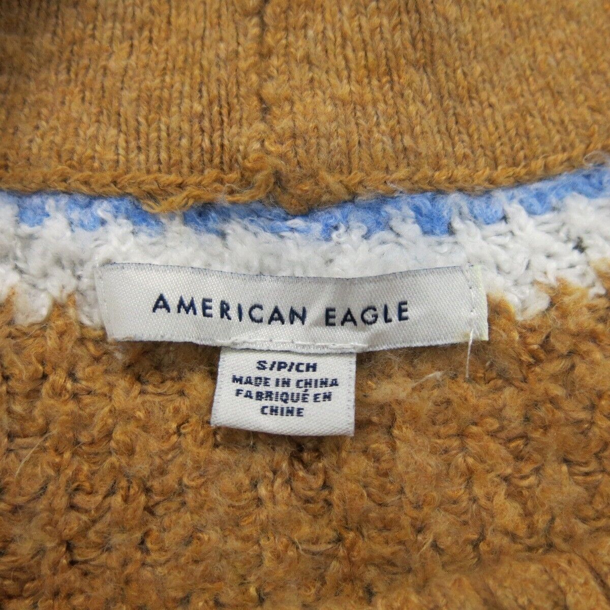 American Eagle Womens Pullover Sweater Crew Neck Striped White Brown Size Small
