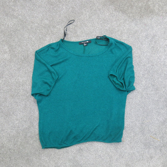 Forever 21 Womens Blouse Top Knitted Short Sleeves Round Neck Aqua Blue Size S/P