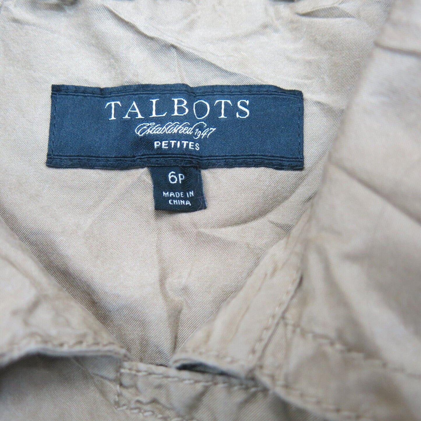 Talbots Womens Blazer Coat Double Breasted Long Sleeves Pockets Khaki Size 6P