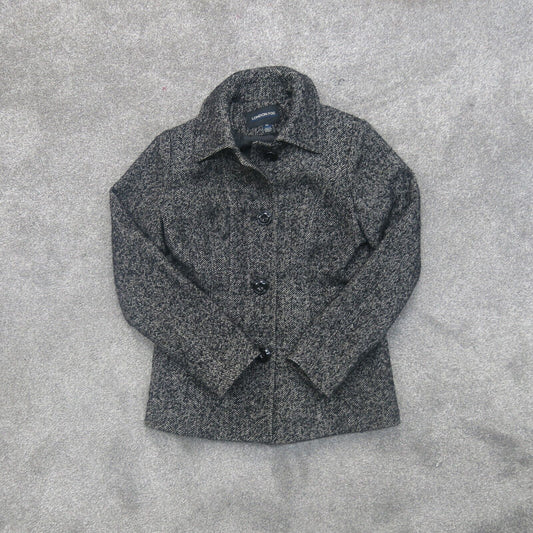 London Fog Womens Blazer Coat Tweed Single Breasted Long Sleeves Black Size PS