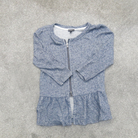 Express Womens Full Zip Sweater Peplum Hem Long Sleeves Knitted Heather Blue S/P
