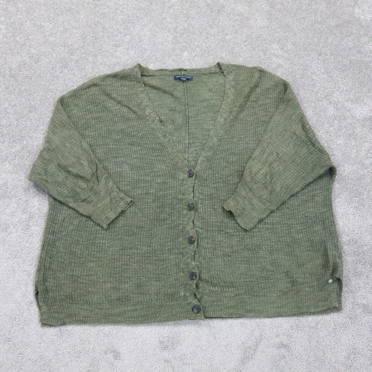 American Eagle Women Cardigan Sweater Knitted 3/4 Sleeves Olive Green SZ Medium