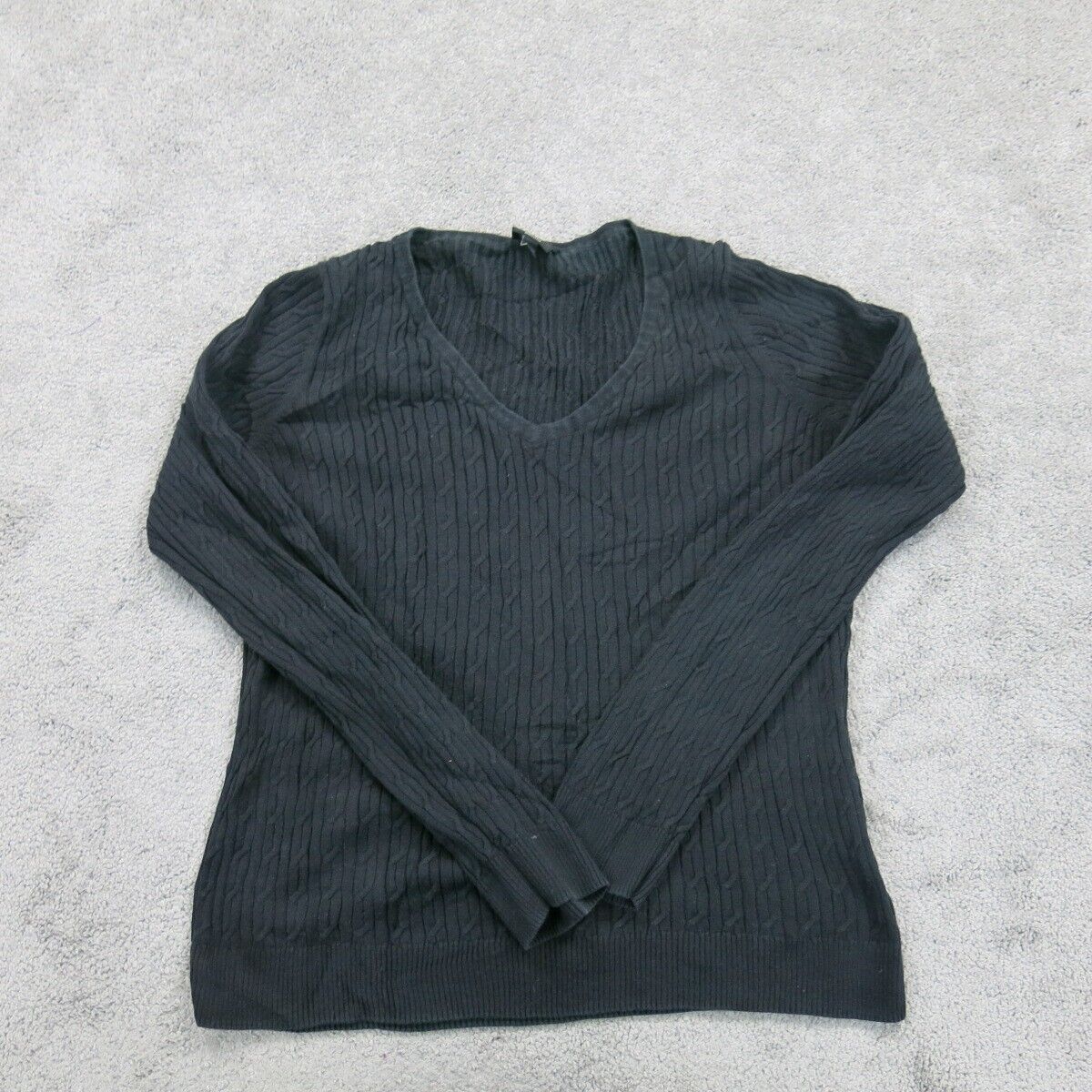 Talbots Women Knitted Sweater Long Sleeve V Neck Pima Cotton Black SZ Medium