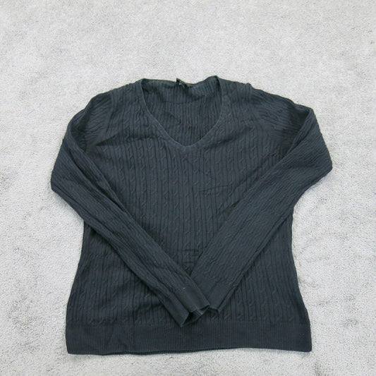 Talbots Women Knitted Sweater Long Sleeve V Neck Pima Cotton Black SZ Medium