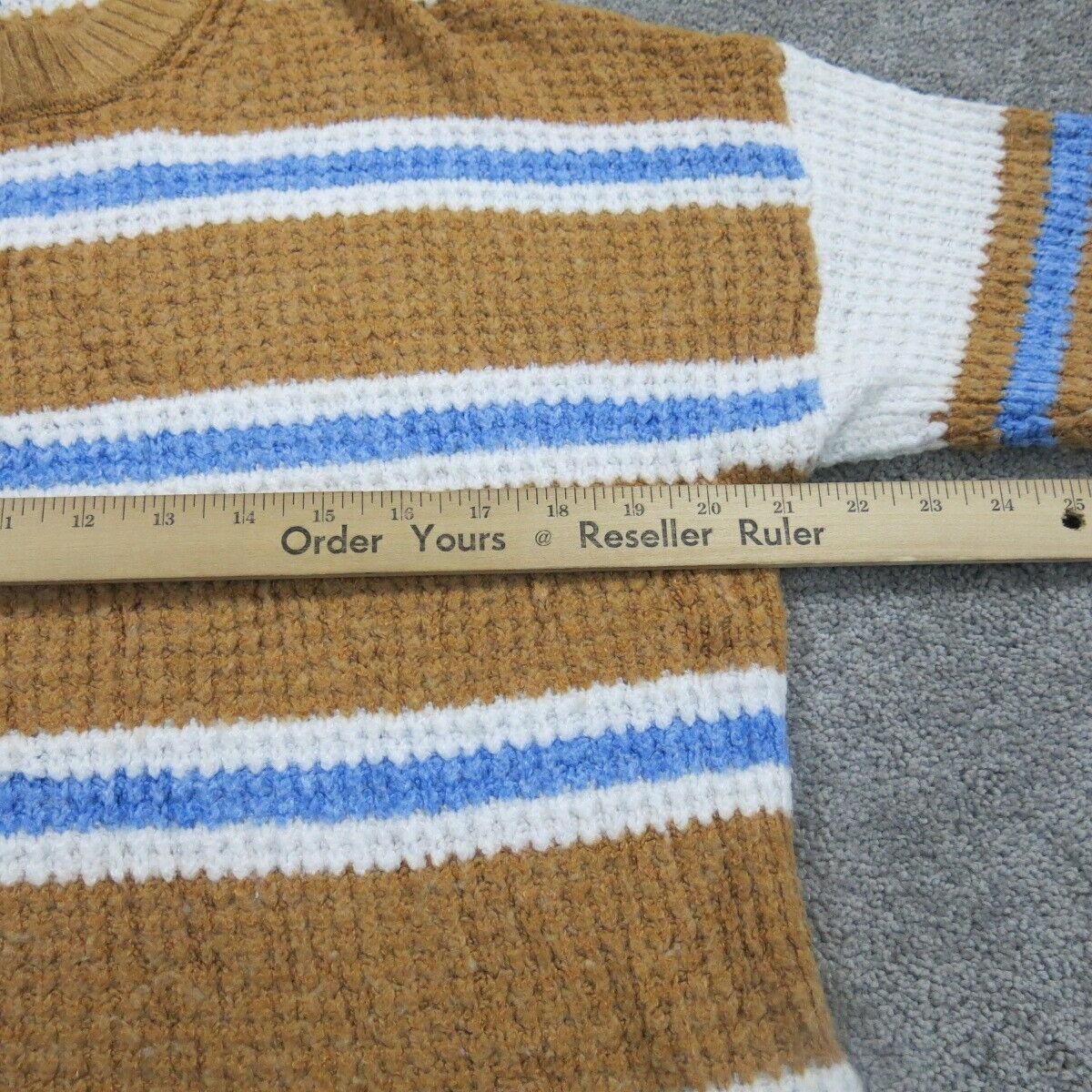American Eagle Womens Pullover Sweater Crew Neck Striped White Brown Size Small