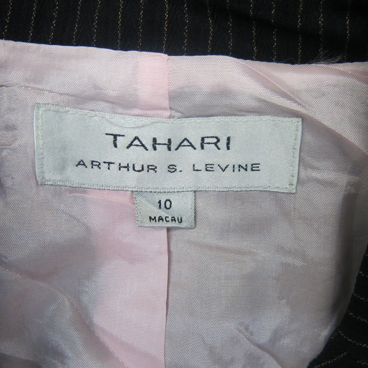 Tahari Womens Blazer Coat Single Breasted Long Sleeves Pin Striped Black Size 10