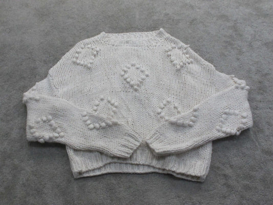 Forever 21 Women Pullover Sweater Knitted Long Sleeve Crew Neck White Size Large