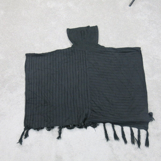 The Limited  Womens Knitted Poncho Top High Neck Raw Hem Black Size X Small