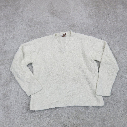 J. Crew Womens Pullover Sweater V Neck Long Sleeves 100% Acrylic Ivory SZ Medium